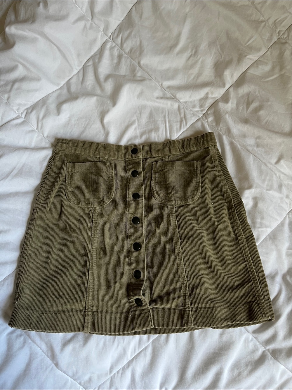 Brandy Melville Olive Green Corduroy Button-Front Mini Skirt